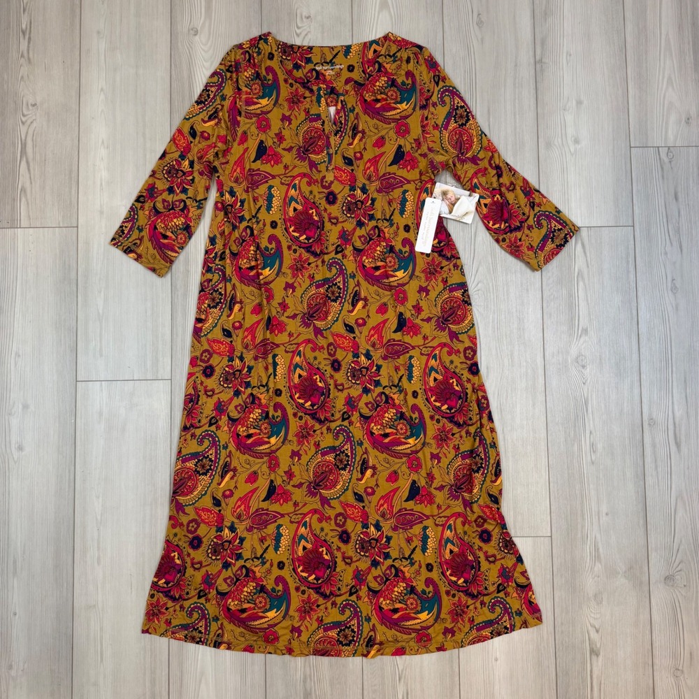 Soft Surroundings Blissful Bamboo Jasmina Henley Dress Maya Paisley L NEW